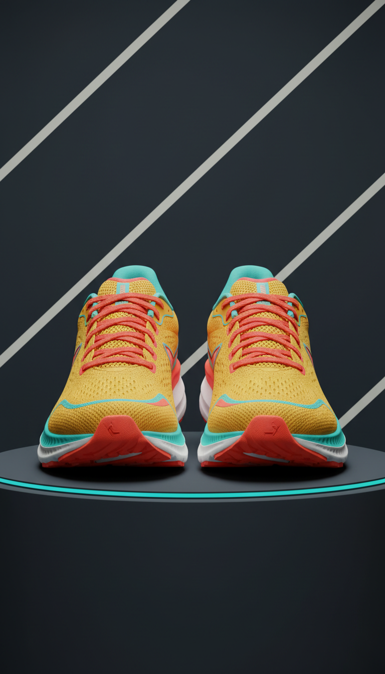 Performance running shoes with gold accents